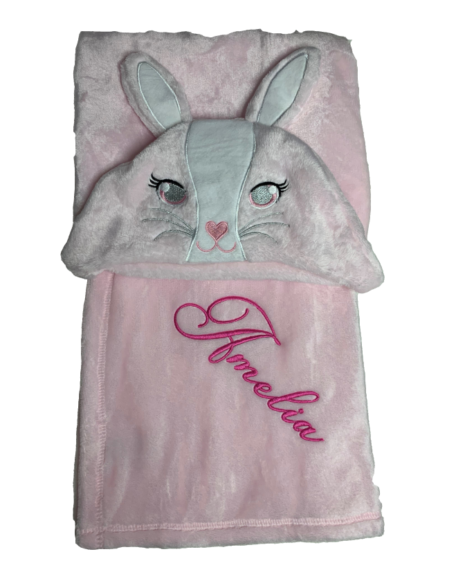 PERSONALISED BABY NOVELTY PLUSH BUNNY HOODED WRAP AGATA ATELIER