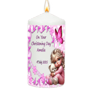 Christening Candle Girl With a Teddy Bear
